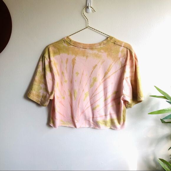Custom tie dyed crop top | lime green pink | SMALL - Picture 2 of 3